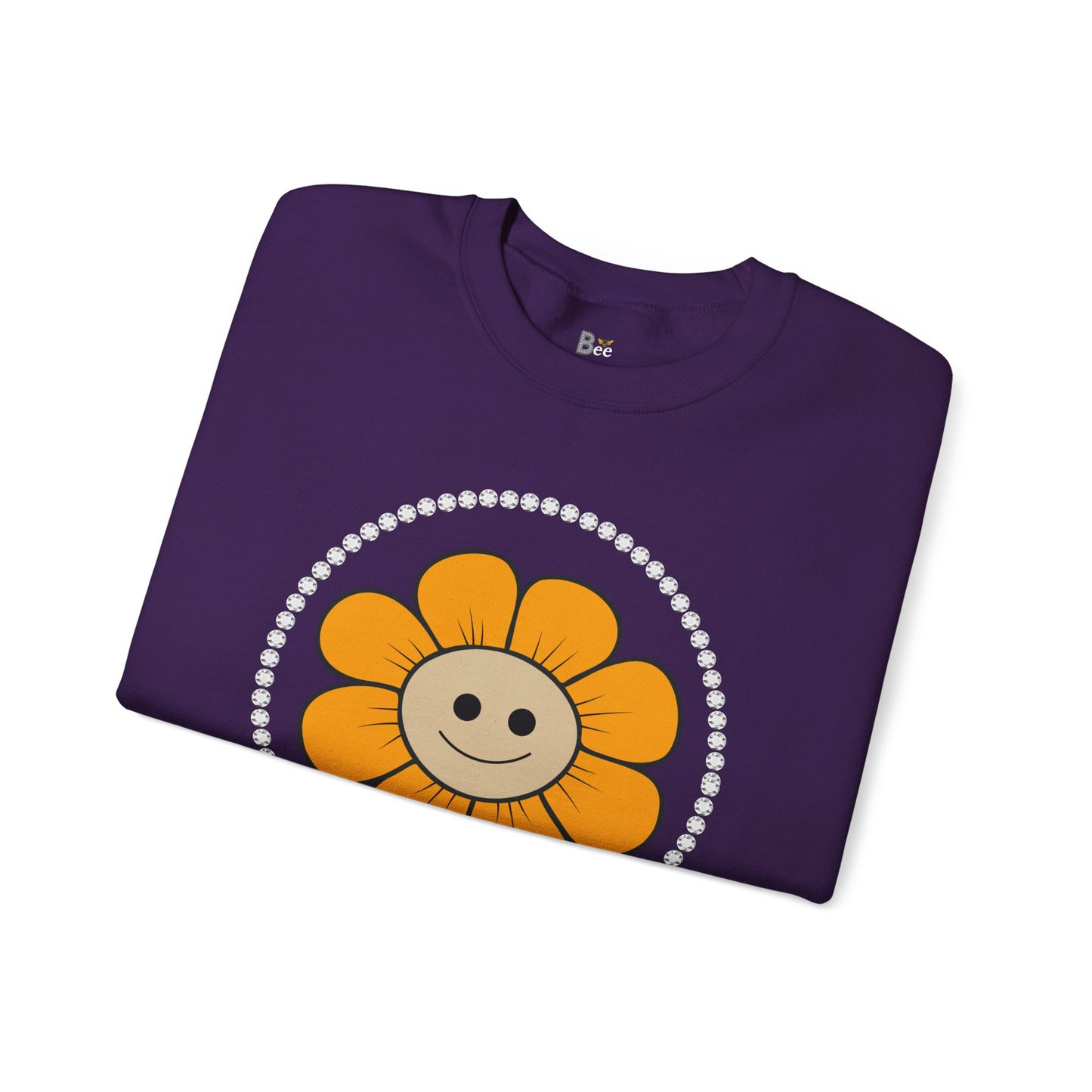 Boujee Flower Smiley Face Gold Tan - Heavy Blend™ Dark Colors Crewneck Sweatshirt