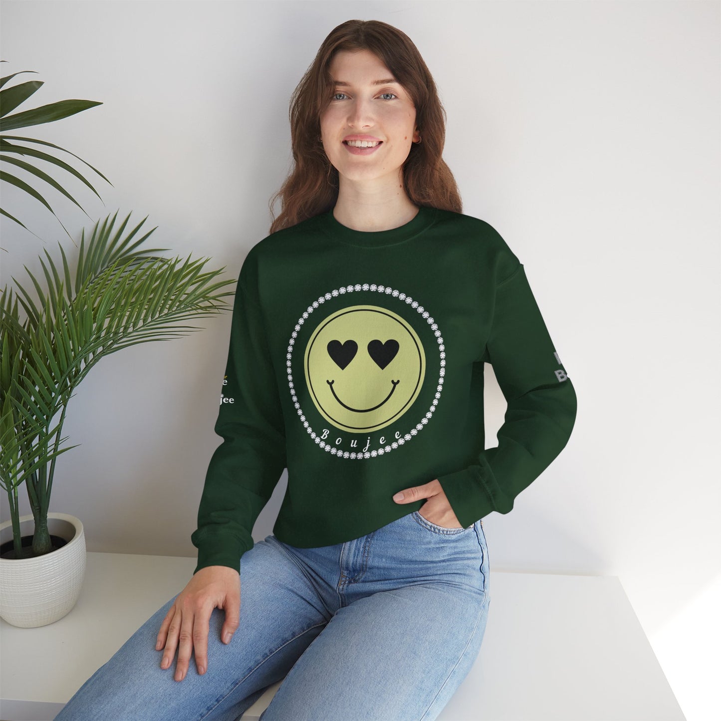 Boujee Smiley Face Beige Heart Eyes - Heavy Blend™ Dark Colors Crewneck Sweatshirt