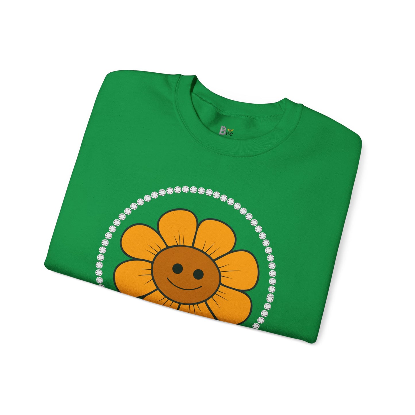 Boujee Flower Smiley Face Gold Light Brown - Heavy Blend™ Light Colors Crewneck Sweatshirt