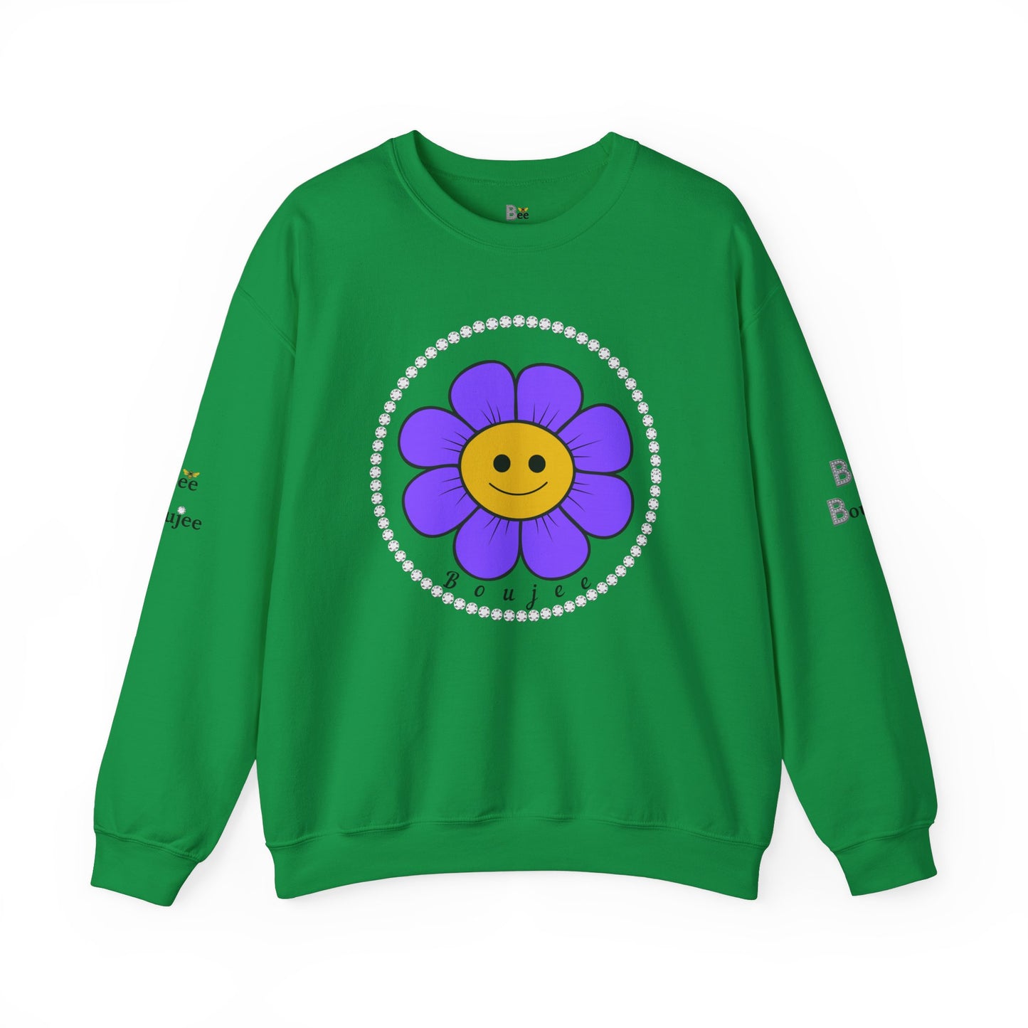 Boujee Flower Smiley Face Purple Gold - Heavy Blend™ Light Colors Crewneck Sweatshirt