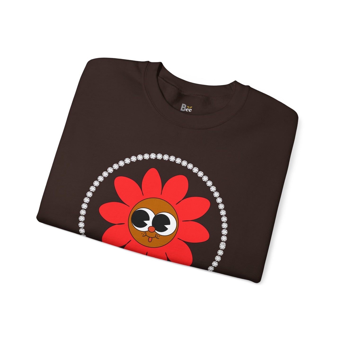 Boujee Flower Smiley Face Red Brown Wide-Eyed - Heavy Blend™ Dark Colors Crewneck Sweatshirt