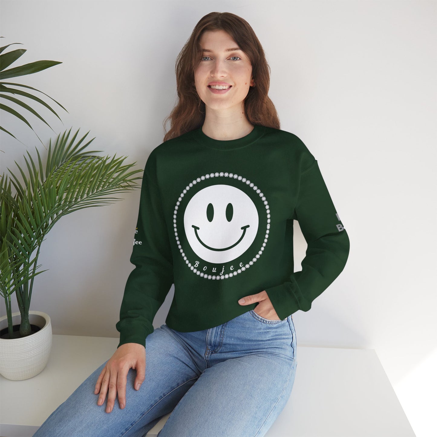 Boujee Smiley Face White - Heavy Blend™ Dark Colors Crewneck Sweatshirt