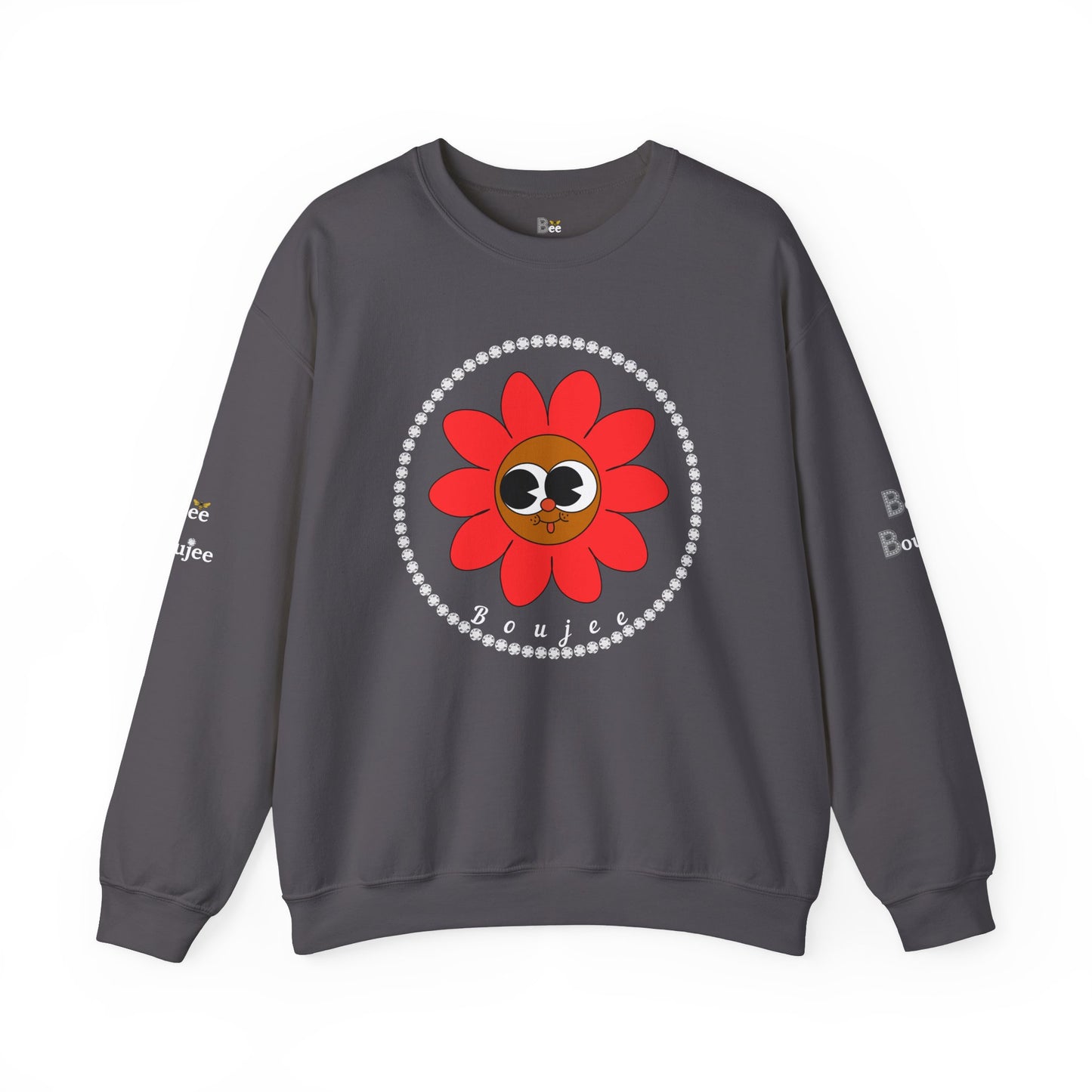 Boujee Flower Smiley Face Red Brown Wide-Eyed - Heavy Blend™ Dark Colors Crewneck Sweatshirt