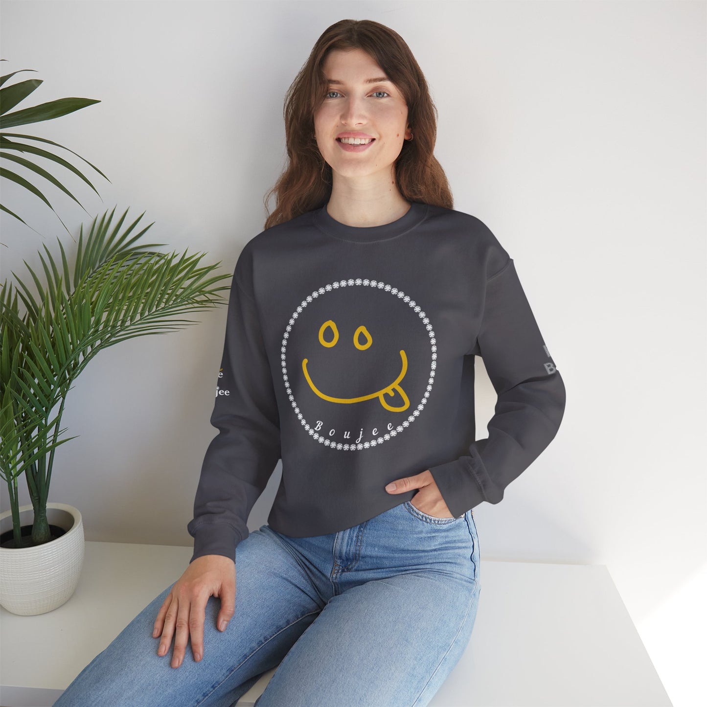 Boujee Smiley Goofy Face - Heavy Blend™ Dark Colors Crewneck Sweatshirt