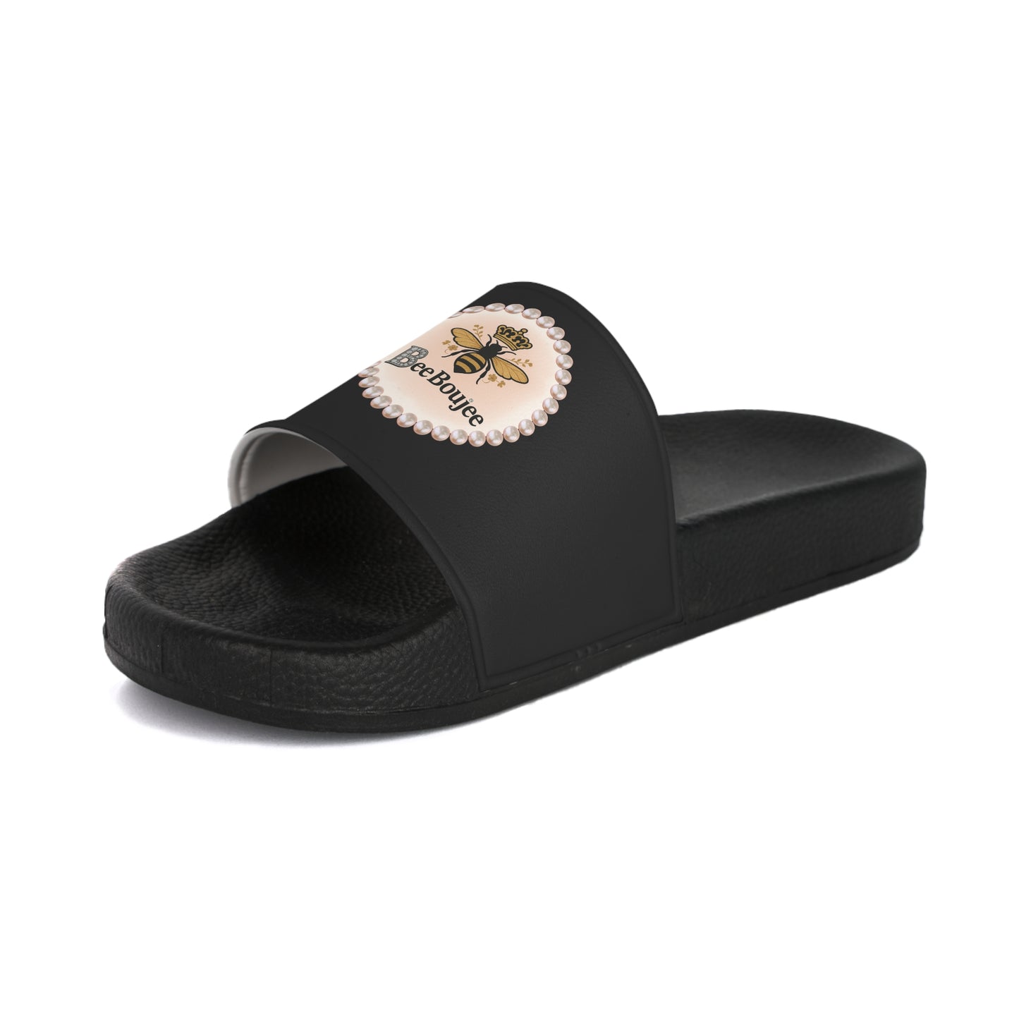Bee Boujee Pearl-Emblem Women’s Slides Sandals, Summer Footwear, Cute Beach Slippers, Casual Slip-Ons