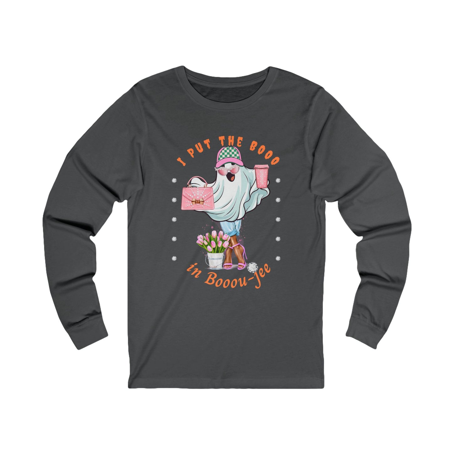 Halloween Booo in Boooujee - Jersey Long Sleeve Tee BROWN SKIN TONE