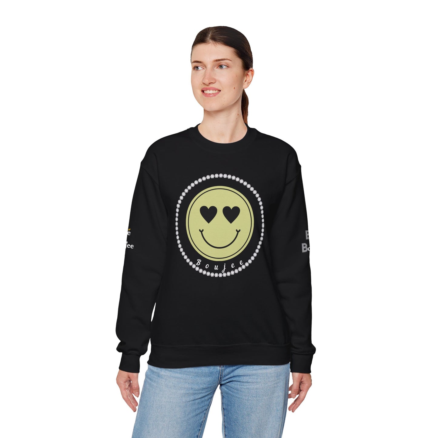 Boujee Smiley Face Beige Heart Eyes - Heavy Blend™ Dark Colors Crewneck Sweatshirt