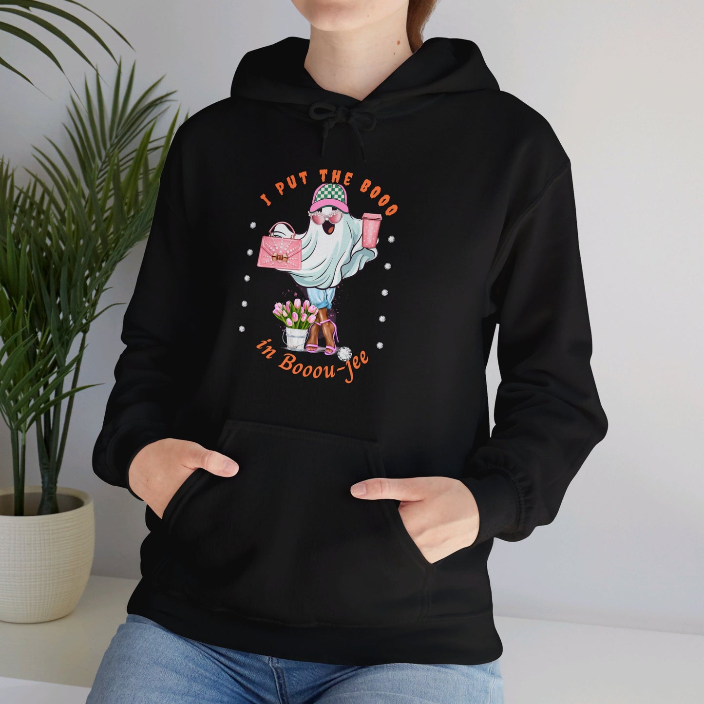 Halloween Booo in Boooujee Heavy Blend™ Hooded Sweatshirt - BROWN SKIN TONE