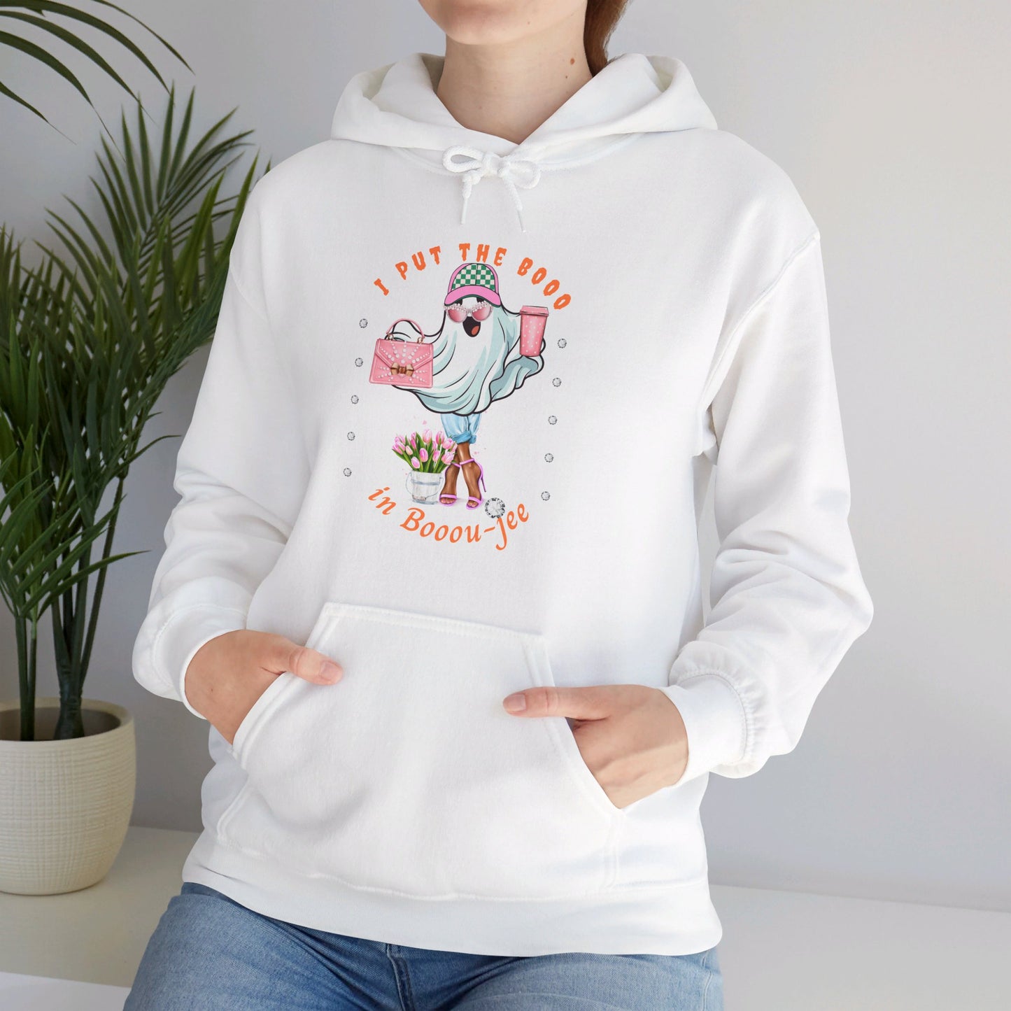 Halloween Booo in Boooujee Heavy Blend™ Hooded Sweatshirt - BROWN SKIN TONE