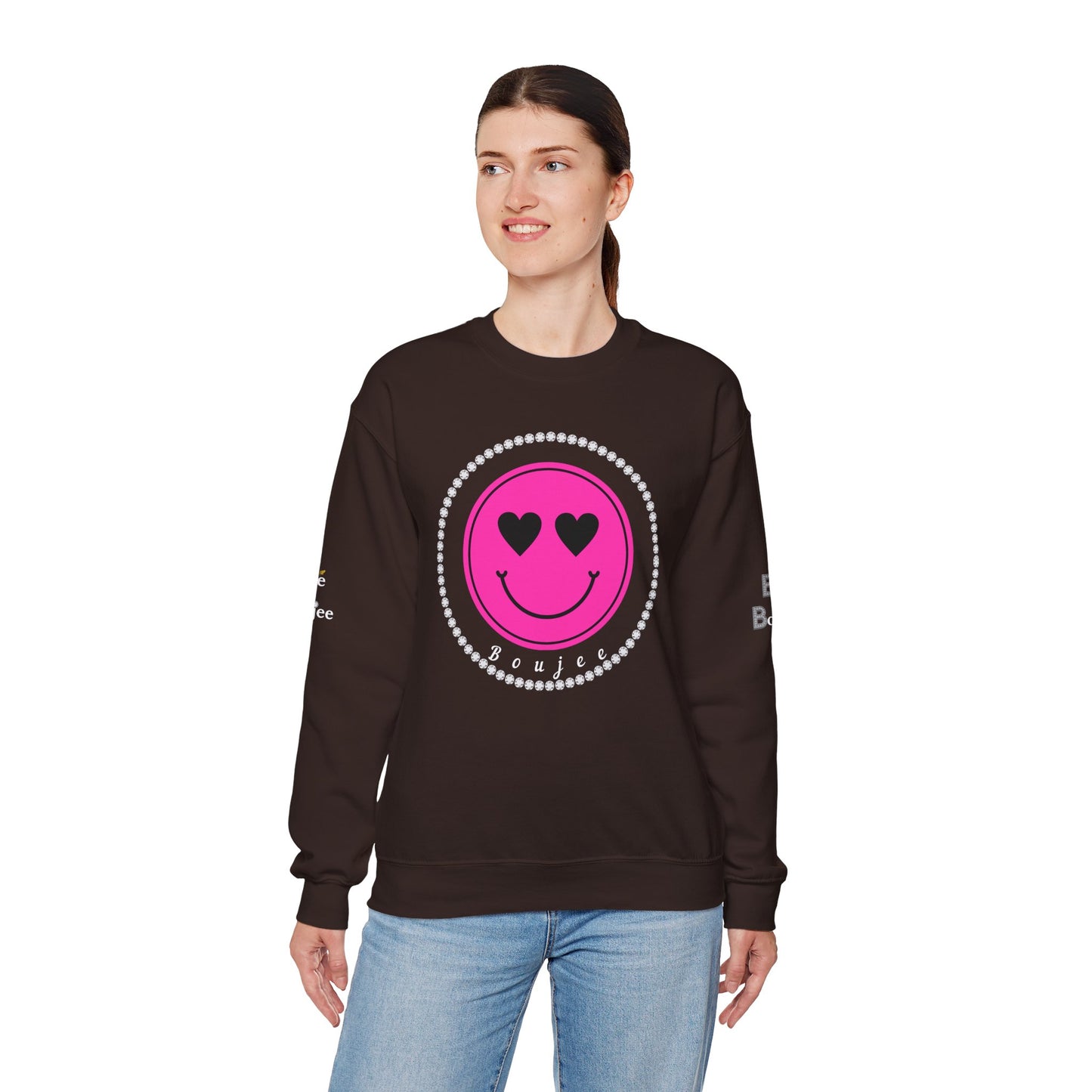 Boujee Smiley Face Pink Heart Eyes - Heavy Blend™ Dark Colors Crewneck Sweatshirt
