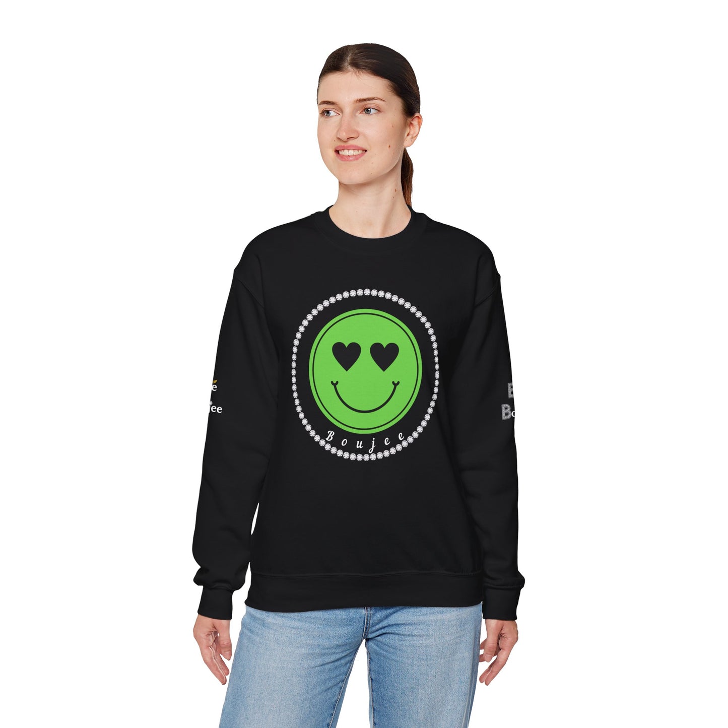Boujee Smiley Face Green Heart Eyes - Heavy Blend™ Dark Colors Crewneck Sweatshirt