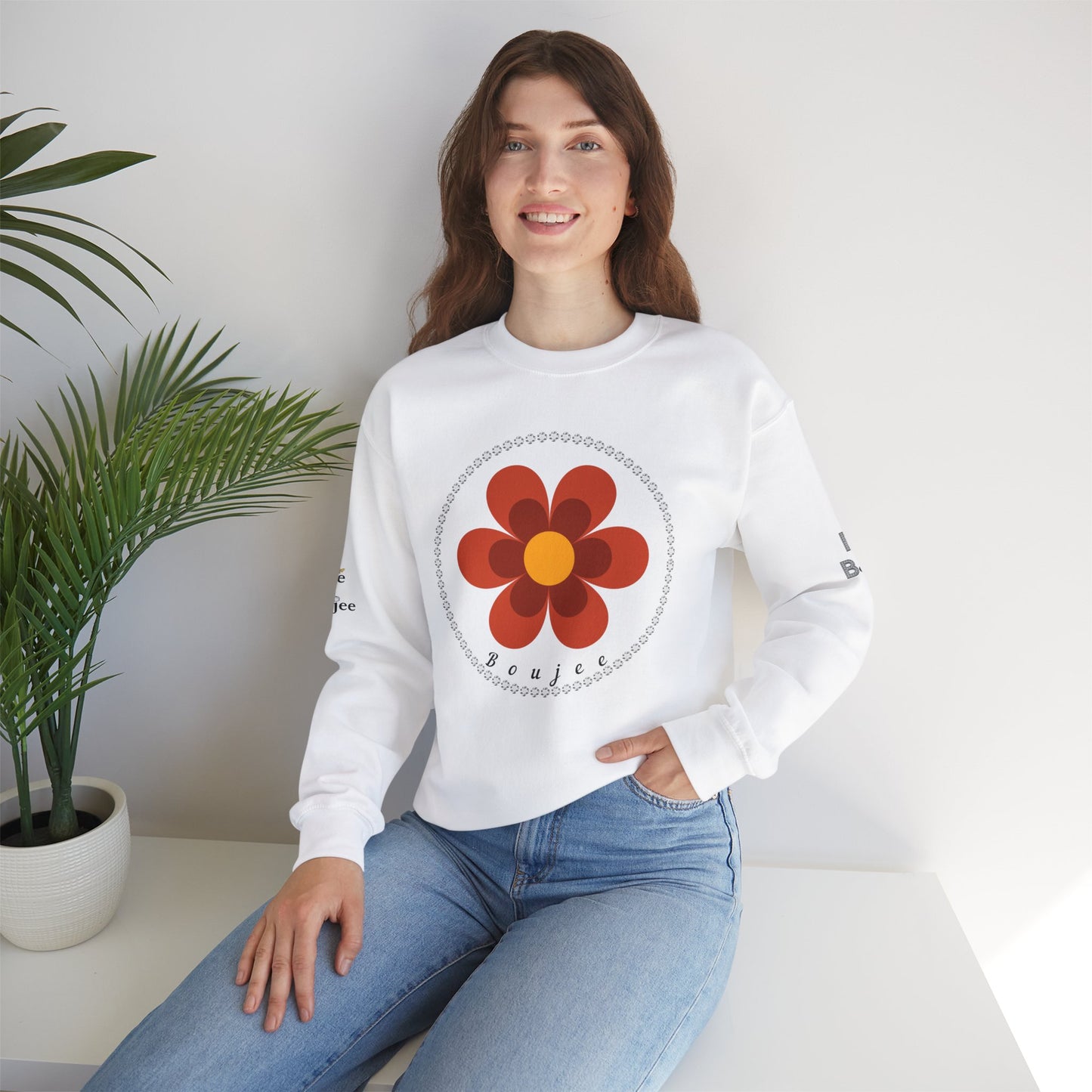 Boujee Flower Burnt Orange - Heavy Blend™ Light Colors Crewneck Sweatshirt