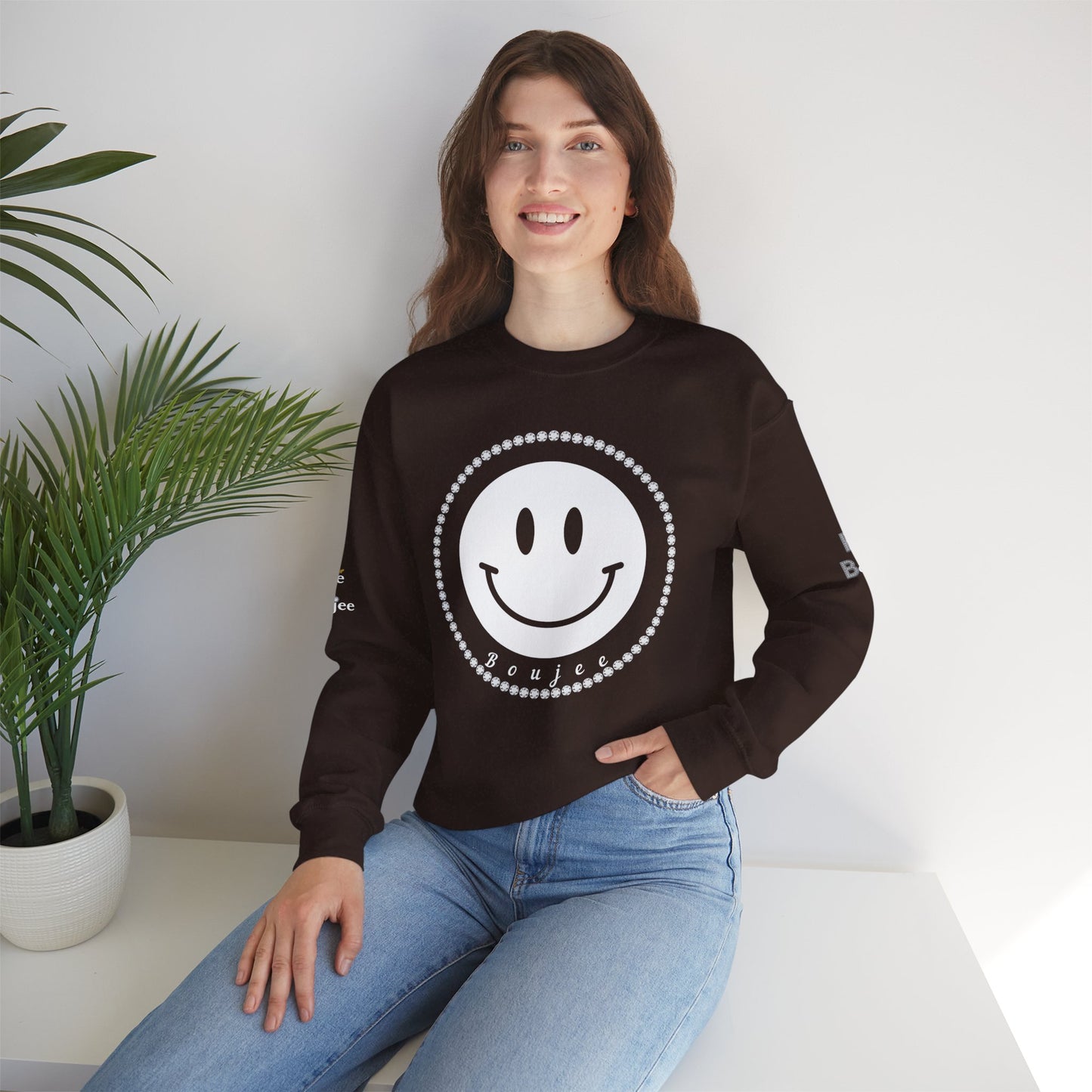 Boujee Smiley Face White - Heavy Blend™ Dark Colors Crewneck Sweatshirt