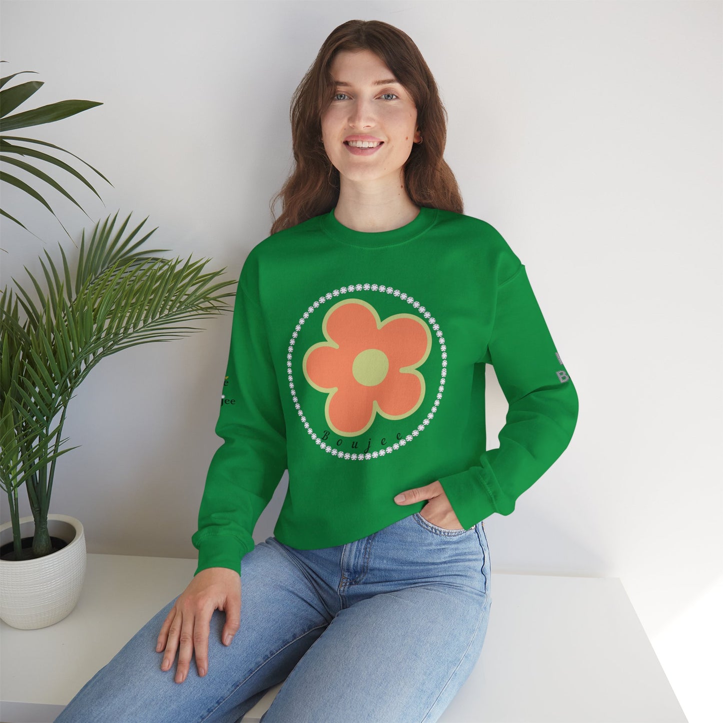 Boujee Flower Orange Green - Heavy Blend™ Light Colors Crewneck Sweatshirt