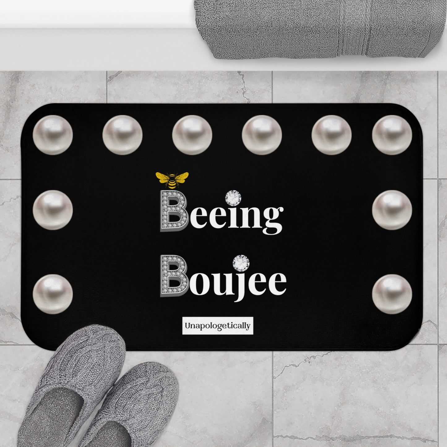 Beeing Boujee - Bath Mat BLACK with PEARLS