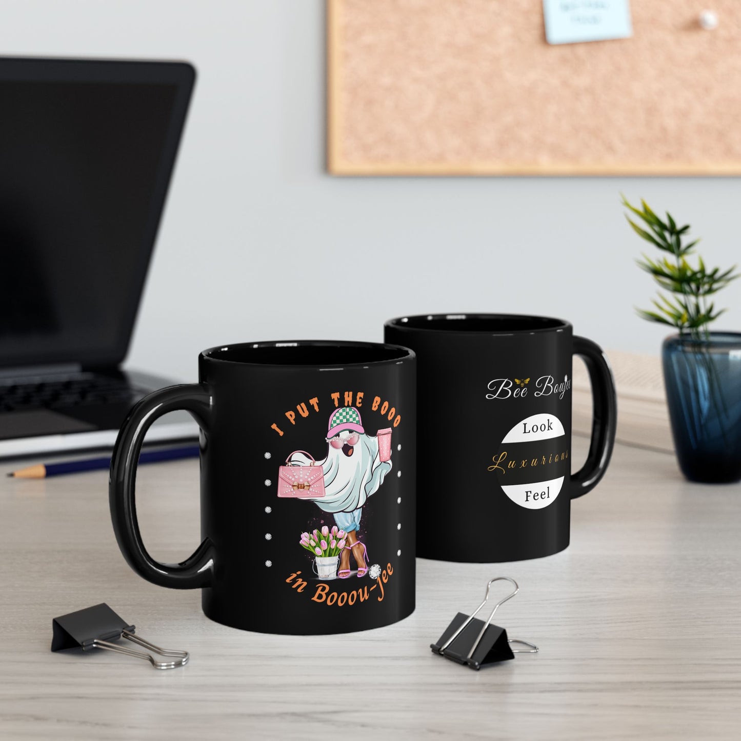 Halloween Booo in Booujee BLACK Mug 11oz BROWN SKIN TONE