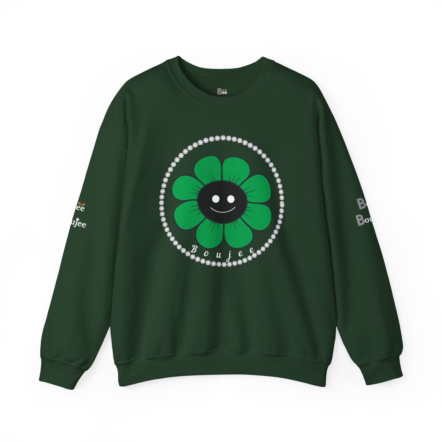 Boujee Flower Smiley Face Green Black - Heavy Blend™ Dark Colors Crewneck Sweatshirt