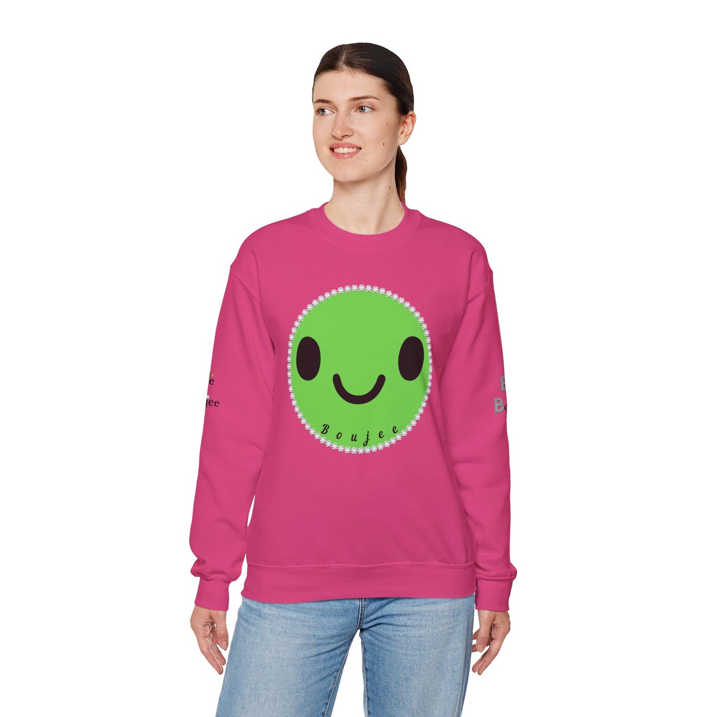 Boujee Smiley Face Green - Heavy Blend™ Light Colors Crewneck Sweatshirt