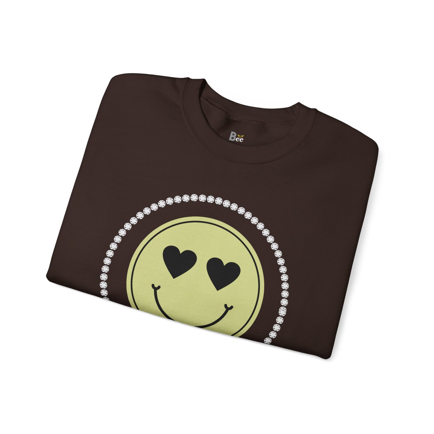 Boujee Smiley Face Beige Heart Eyes - Heavy Blend™ Dark Colors Crewneck Sweatshirt