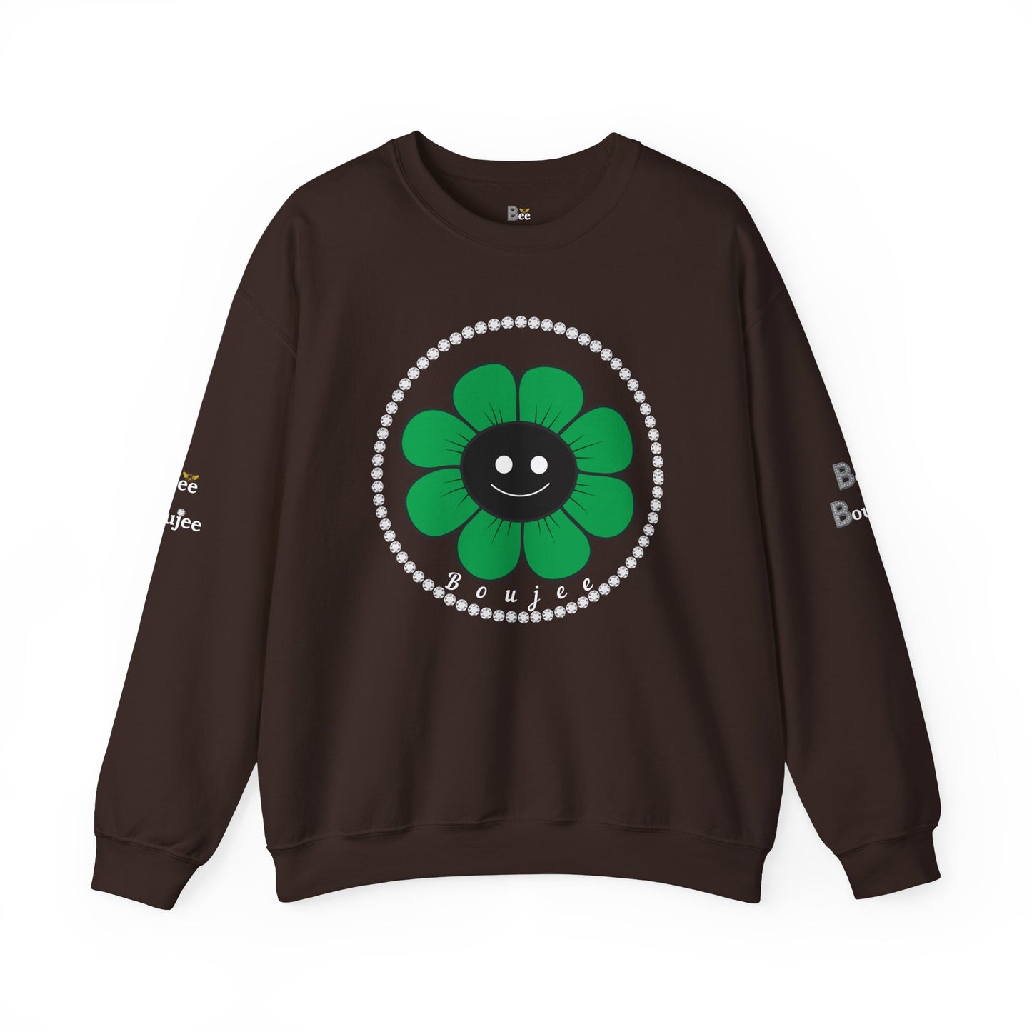Boujee Flower Smiley Face Green Black - Heavy Blend™ Dark Colors Crewneck Sweatshirt