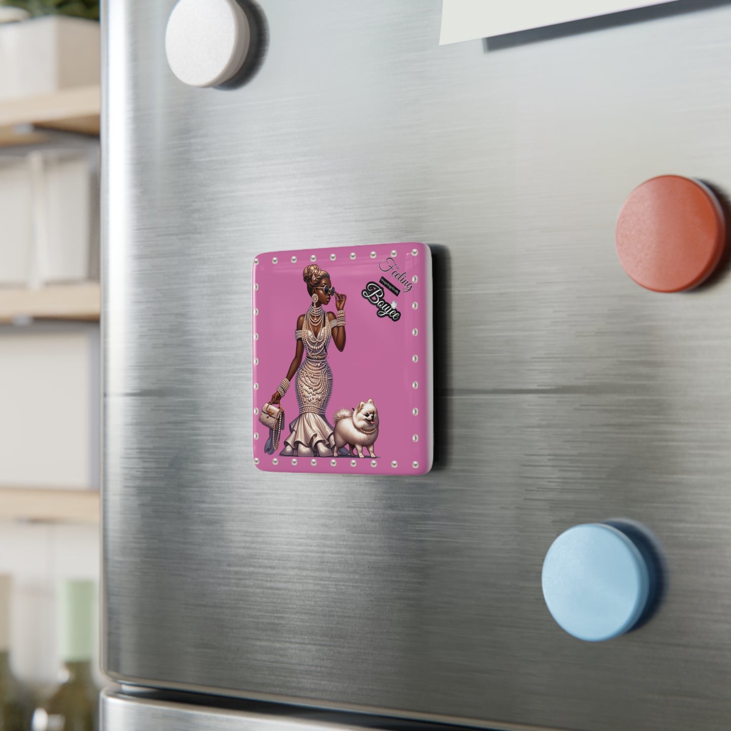 Feeling Boujee in PEARLS - Porcelain Magnet 03, Square PINK