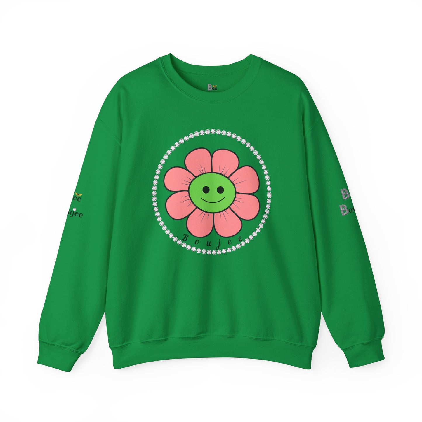Boujee Flower Smiley Face Pink Green - Heavy Blend™ Light Colors Crewneck Sweatshirt