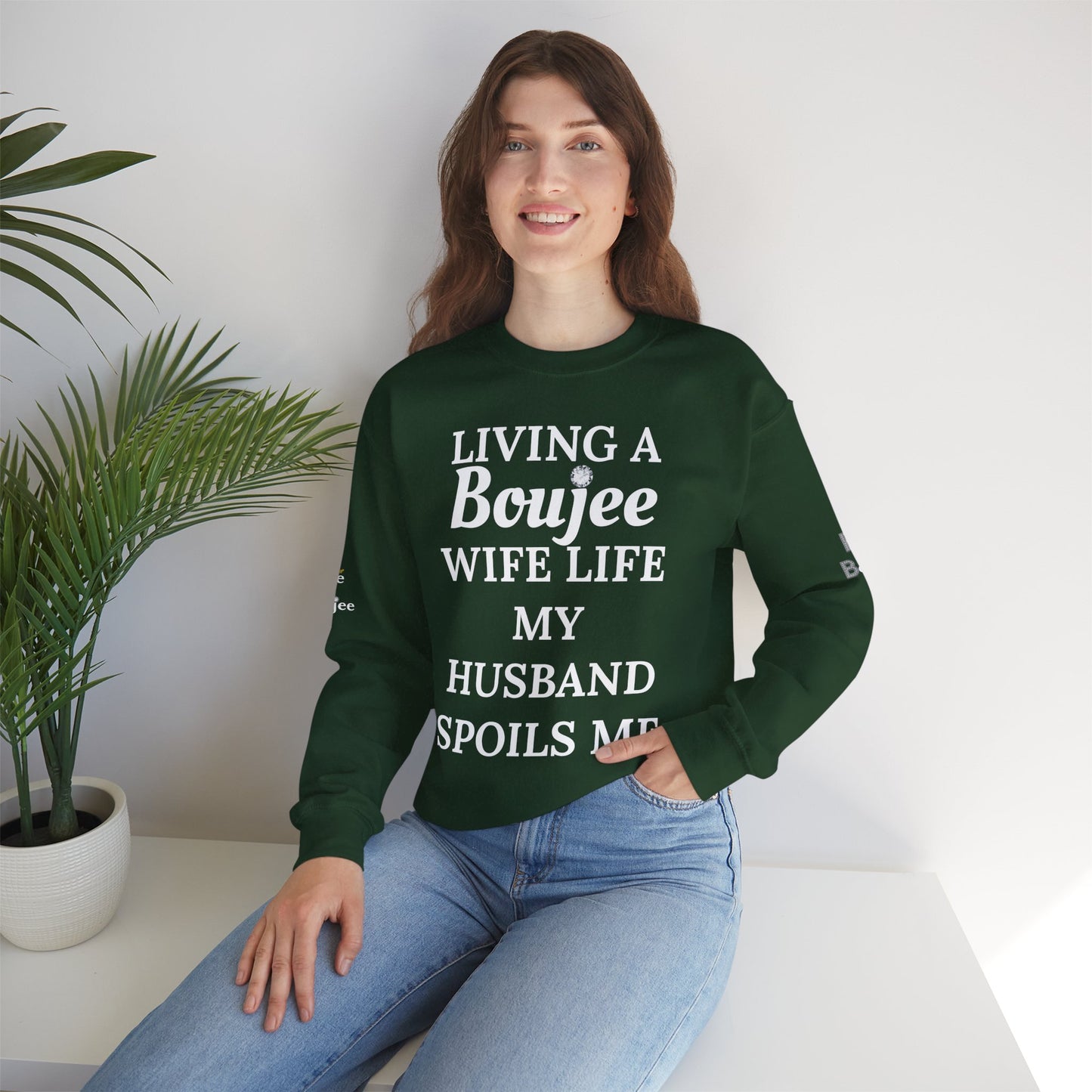 Living a Boujee Wife Life My Husband Spoils Me - Heavy Blend™ Dark Colors Crewneck Sweatshirt