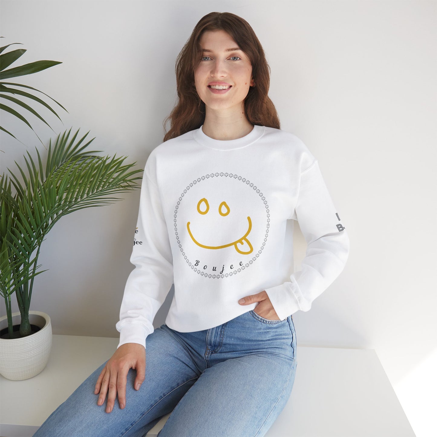 Boujee Smiley Goofy Face - Heavy Blend™ Light Colors Crewneck Sweatshirt