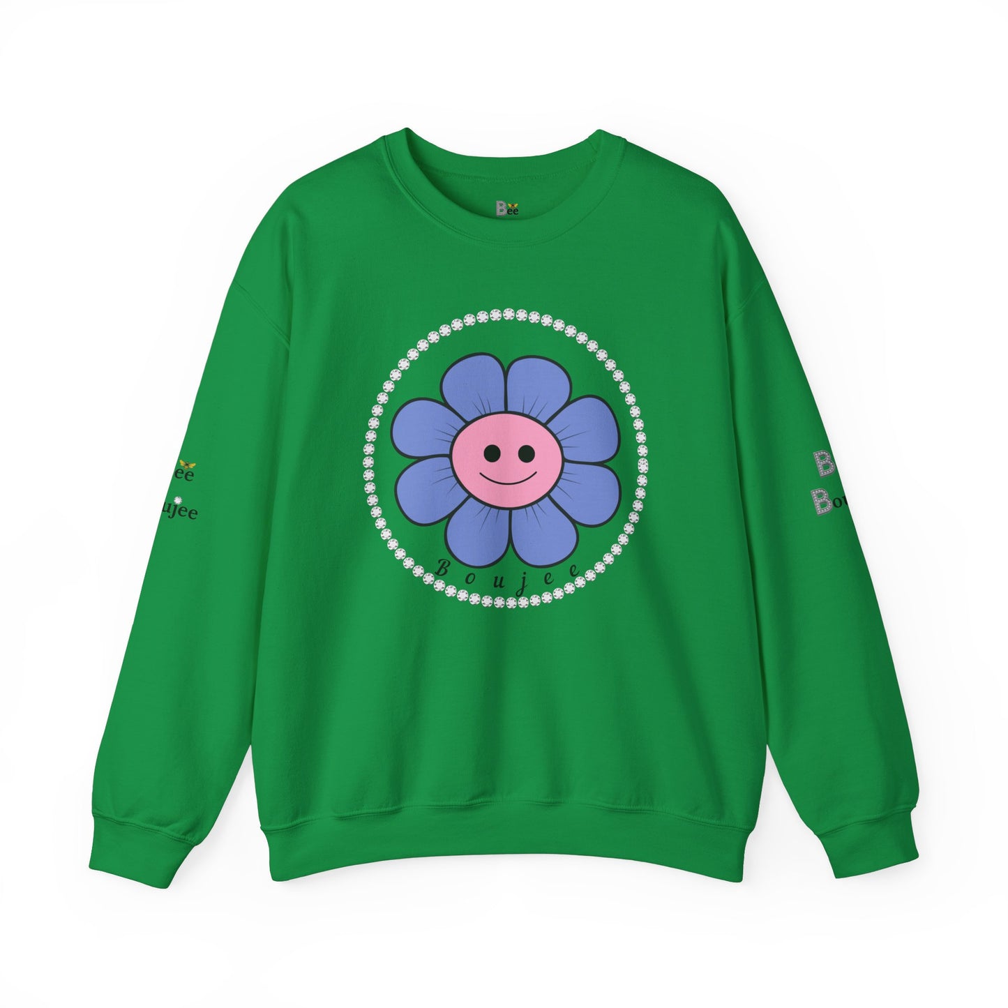 Boujee Flower Smiley Face Blue Pink - Heavy Blend™ Light Colors Crewneck Sweatshirt