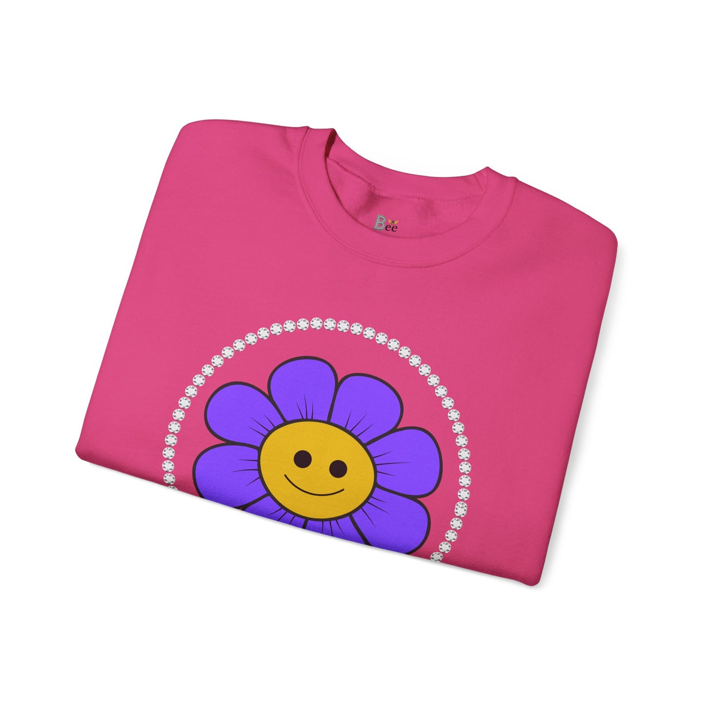 Boujee Flower Smiley Face Purple Gold - Heavy Blend™ Light Colors Crewneck Sweatshirt