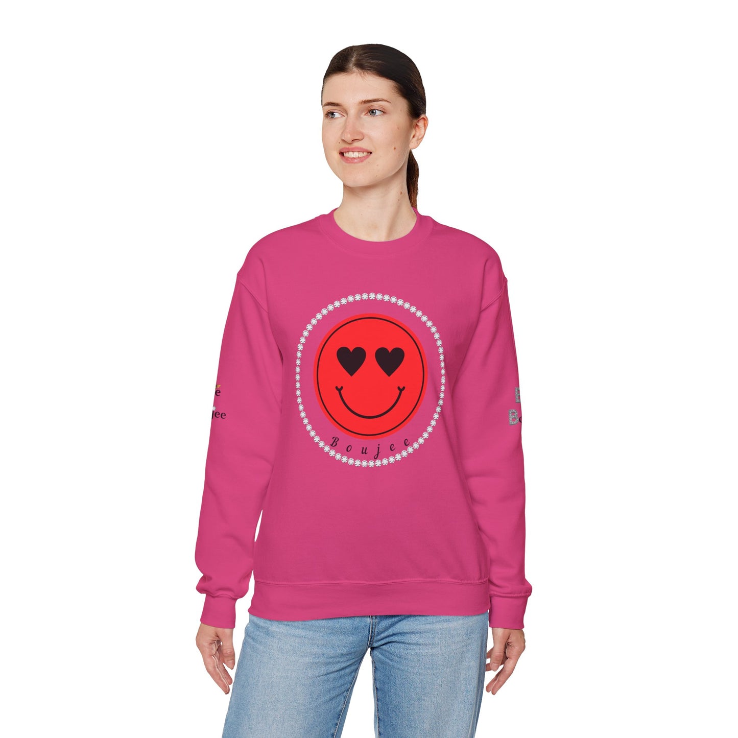 Boujee Smiley Face Heart Eyes Red - Heavy Blend™ Light Colors Crewneck Sweatshirt