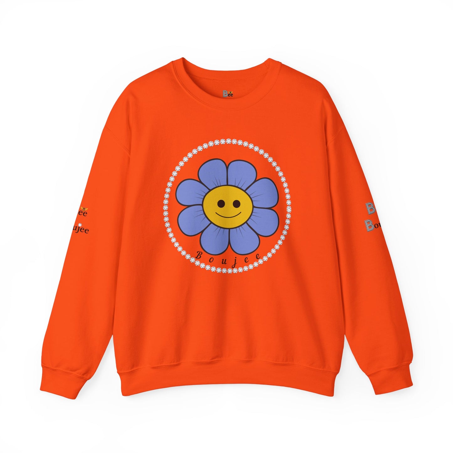 Boujee Flower Smiley Face Blue Gold - Heavy Blend™ Light Colors Crewneck Sweatshirt