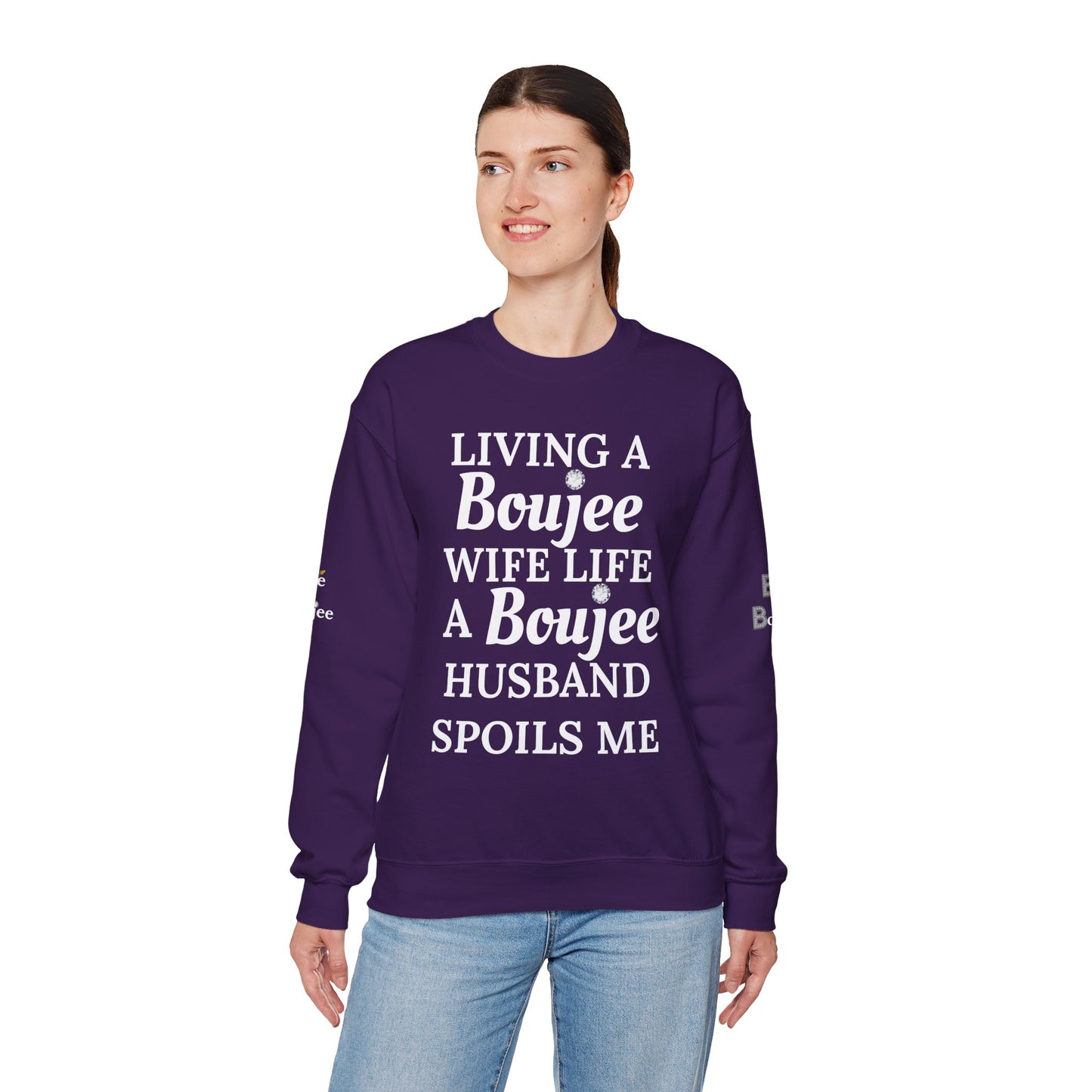 Living a Boujee Wife Life A Boujee Husband Spoils Me - Heavy Blend™ Dark Colors Crewneck Sweatshirt