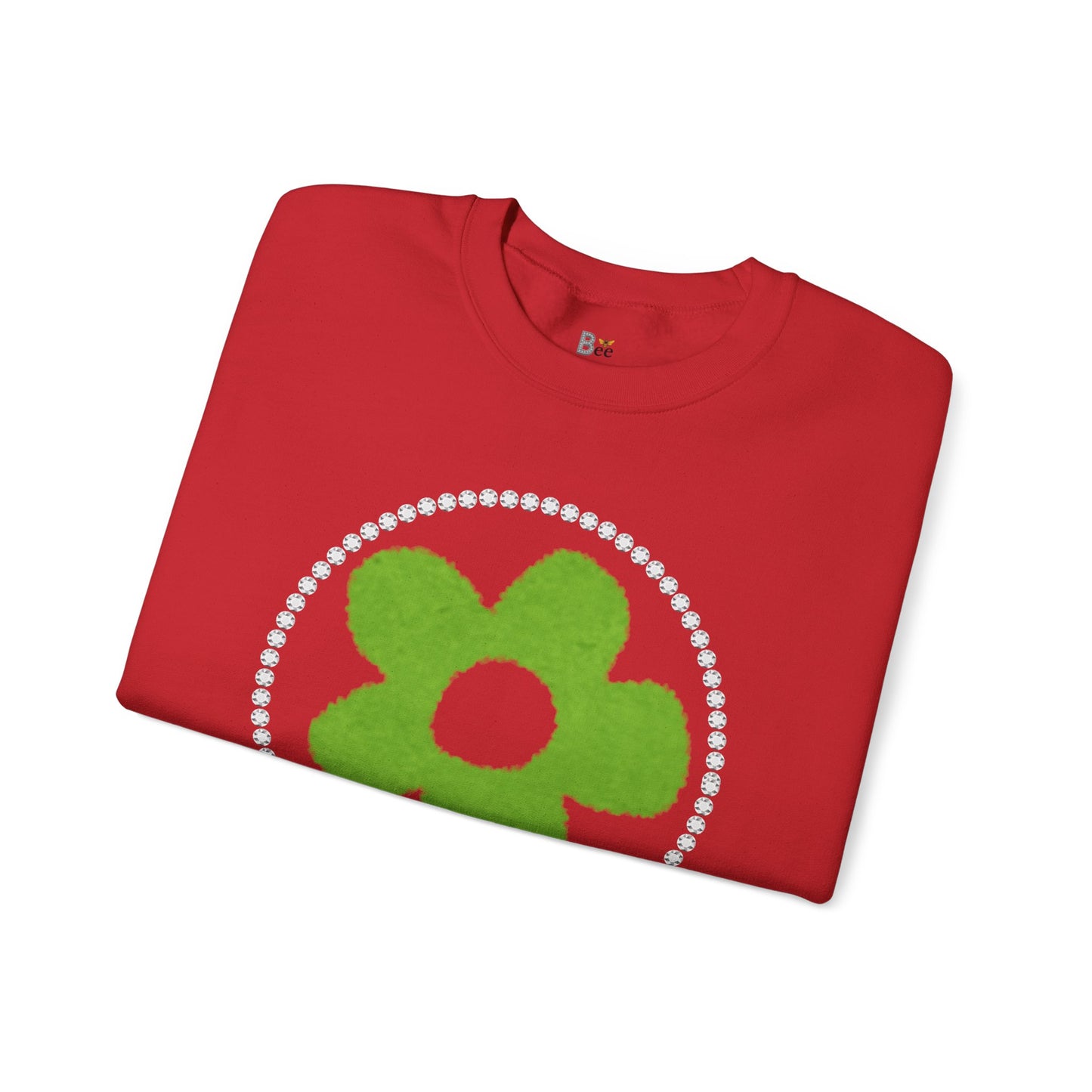 Boujee Fuzzy Green Flower - Heavy Blend™ Light Colors Crewneck Sweatshirt