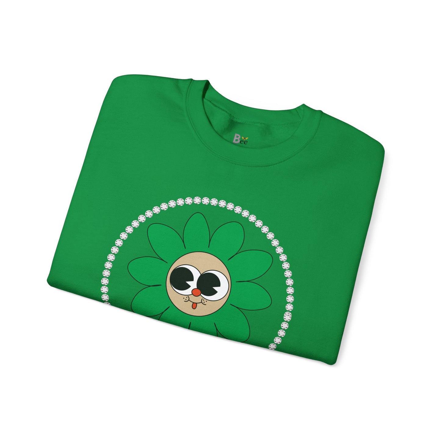 Boujee Flower Smiley Face Green Tan Wide-Eyed - Heavy Blend™ Light Colors Crewneck Sweatshirt
