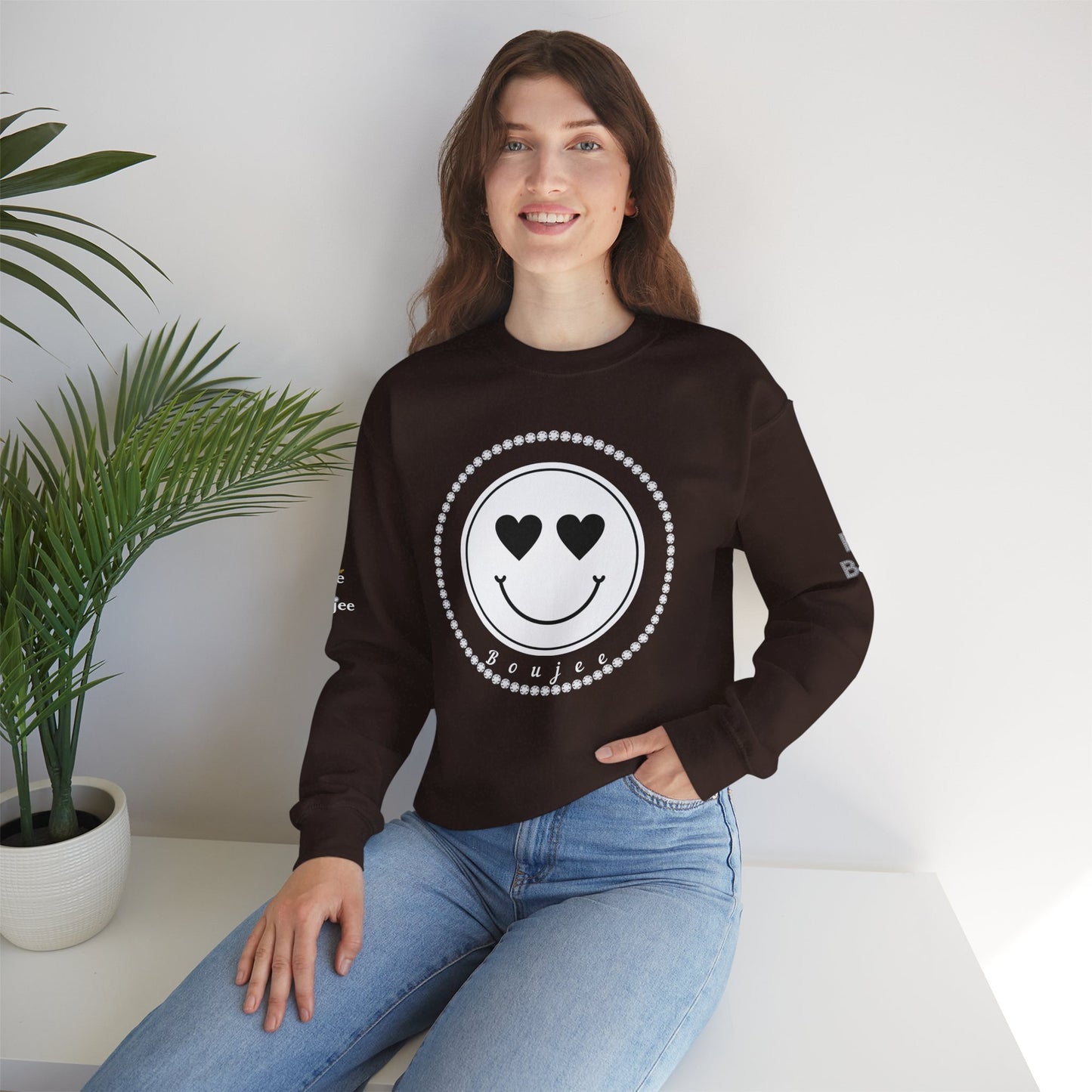 Boujee Smiley Face White Heart Eyes - Heavy Blend™ Dark Colors Crewneck Sweatshirt