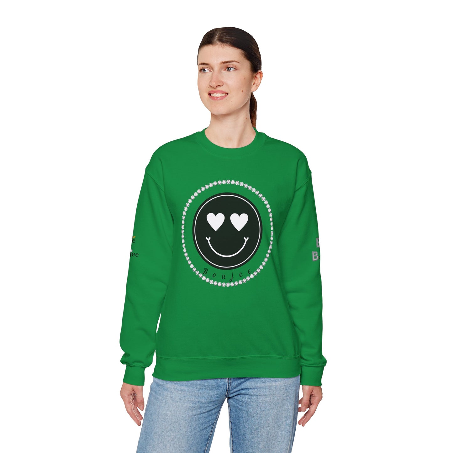 Boujee Smiley Face Heart Eyes Black - Heavy Blend™ Light Colors Crewneck Sweatshirt
