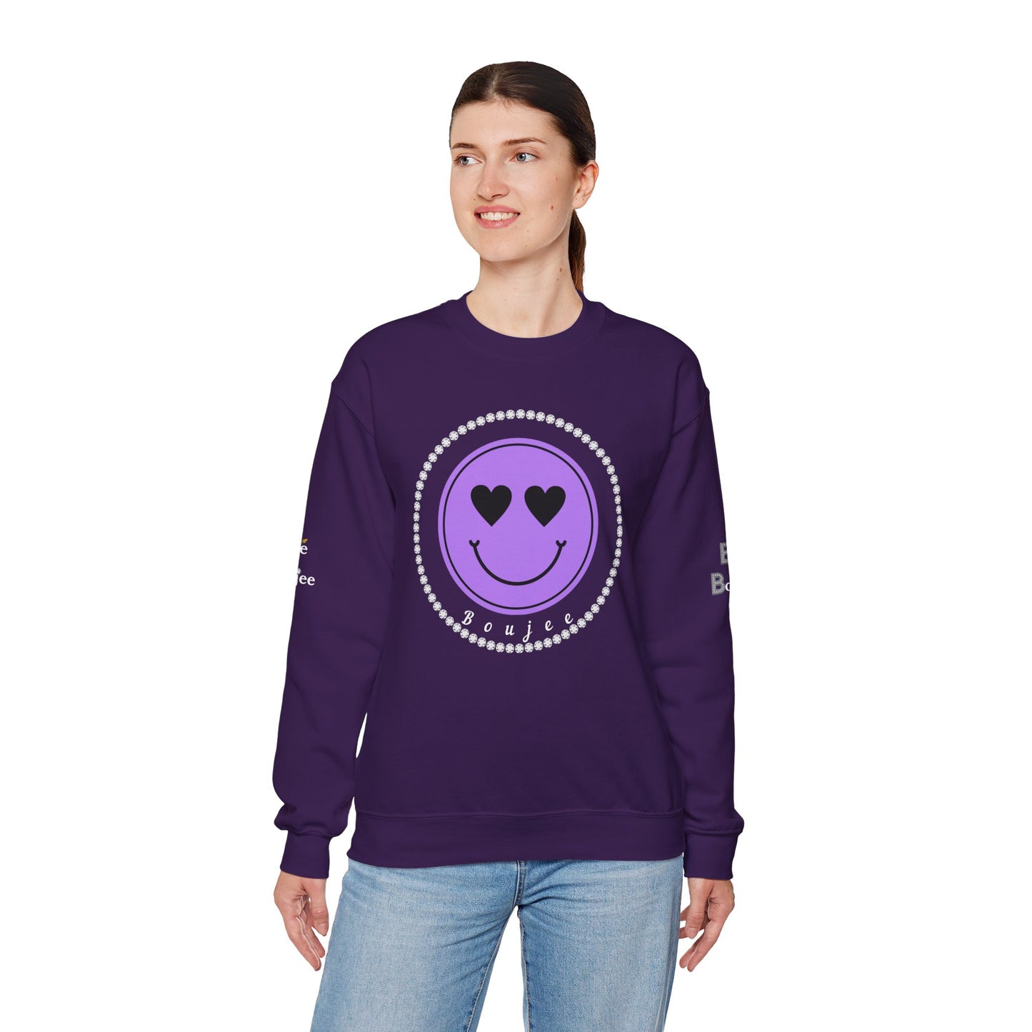 Boujee Smiley Face Purple Heart Eyes Yellow - Heavy Blend™ Dark Colors Crewneck Sweatshirt