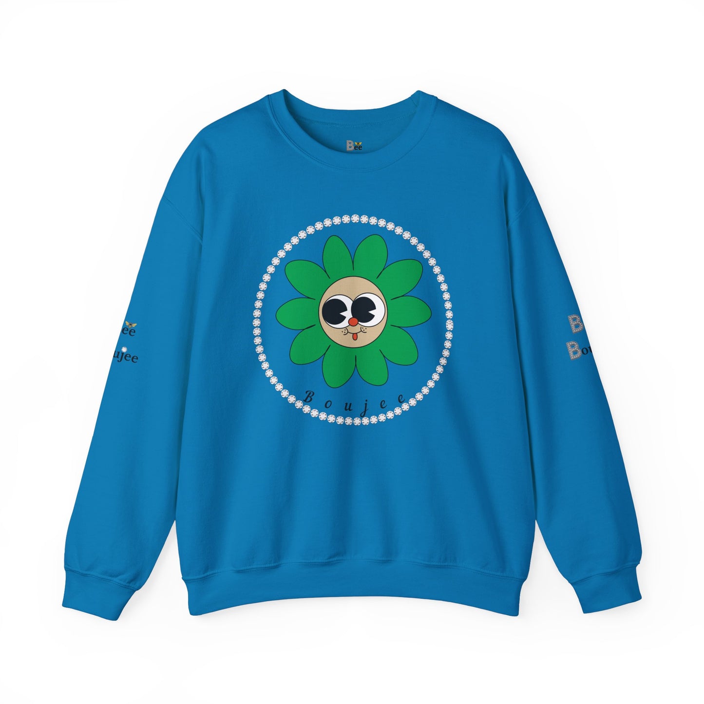 Boujee Flower Smiley Face Green Tan Wide-Eyed - Heavy Blend™ Light Colors Crewneck Sweatshirt