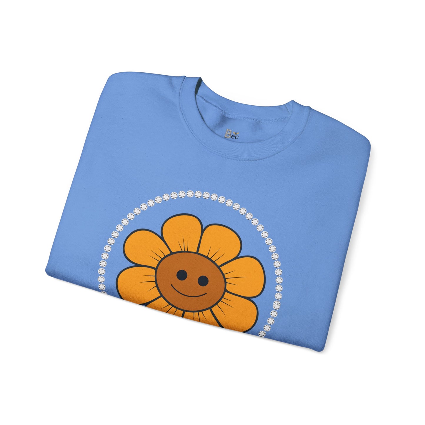 Boujee Flower Smiley Face Gold Light Brown - Heavy Blend™ Light Colors Crewneck Sweatshirt