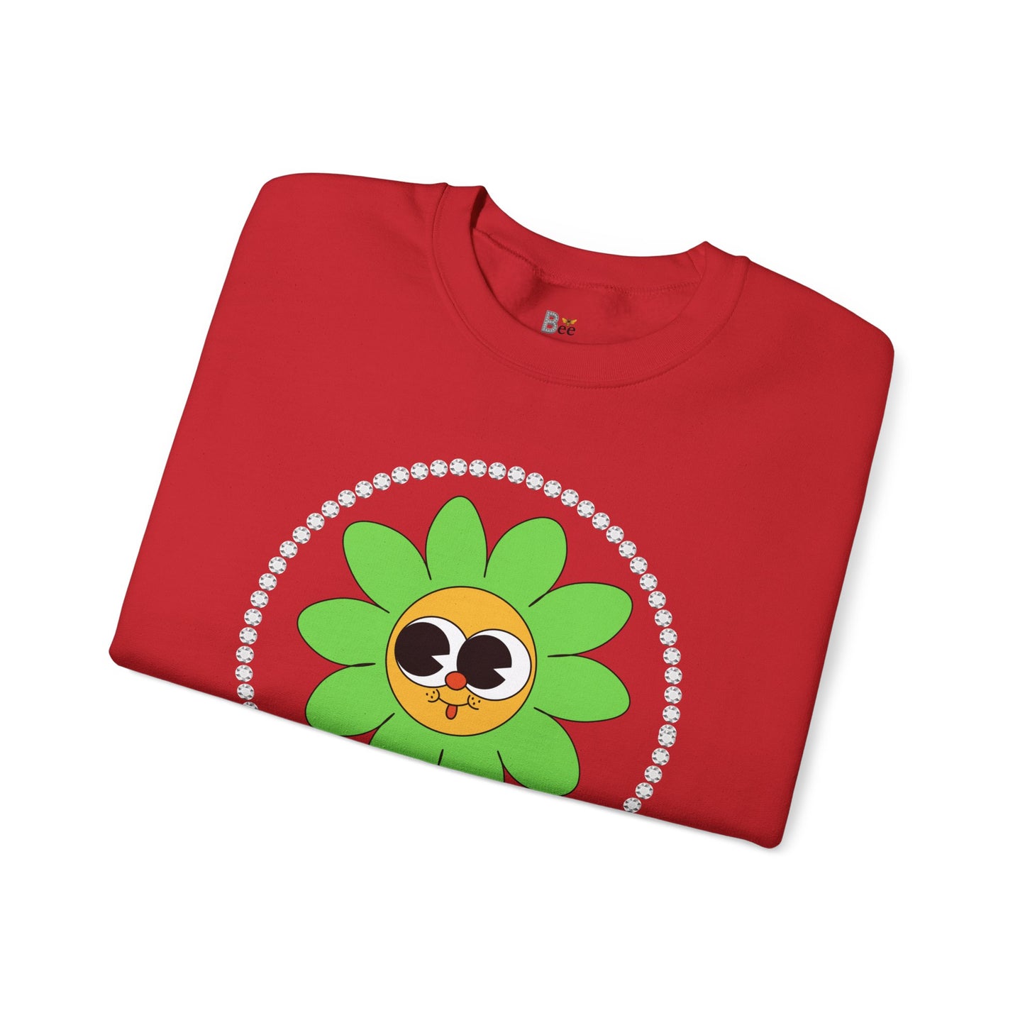 Boujee Flower Smiley Face Green Gold Wide-Eyed - Heavy Blend™ Light Colors Crewneck Sweatshirt