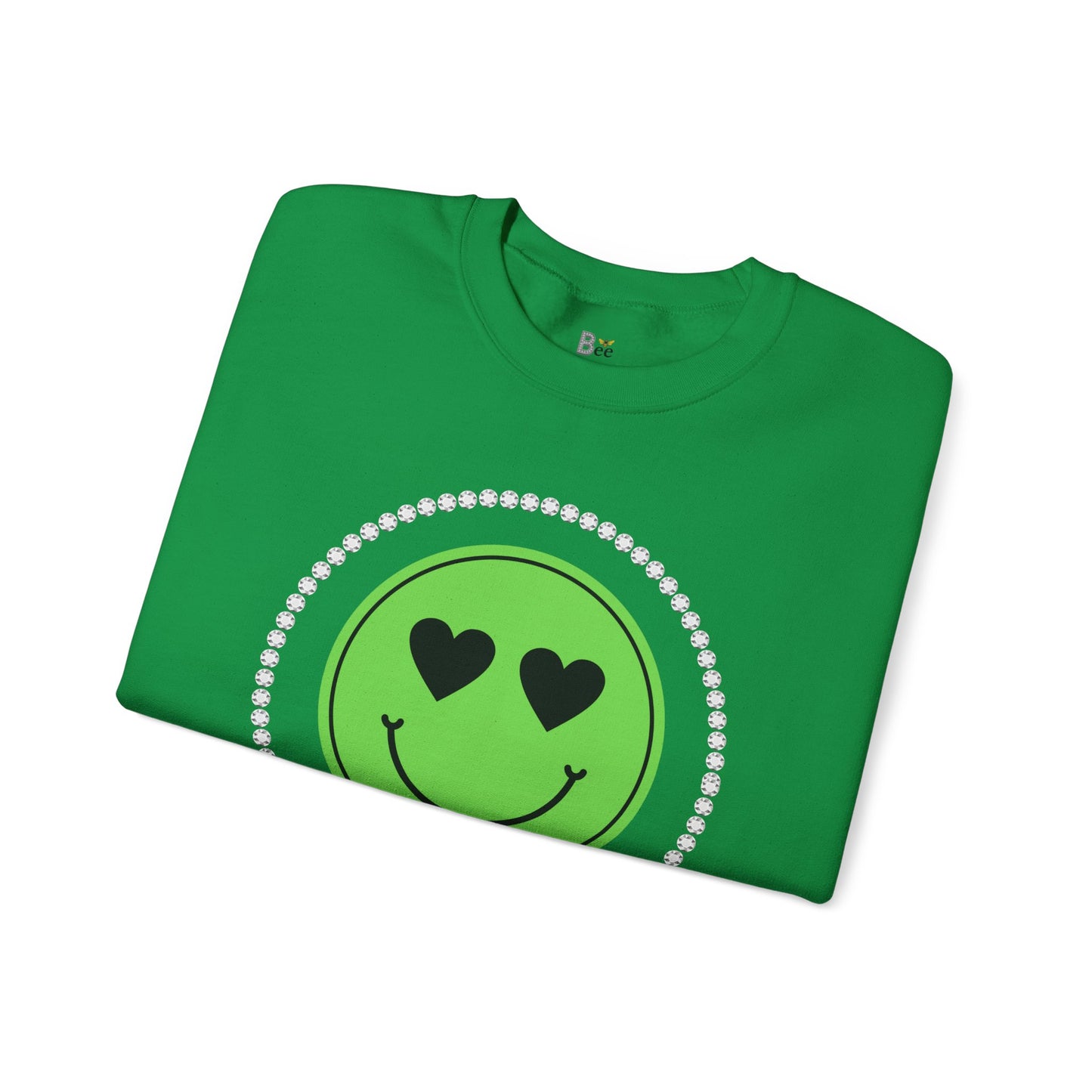 Boujee Smiley Face Heart Eyes Green - Heavy Blend™ Light Colors Crewneck Sweatshirt