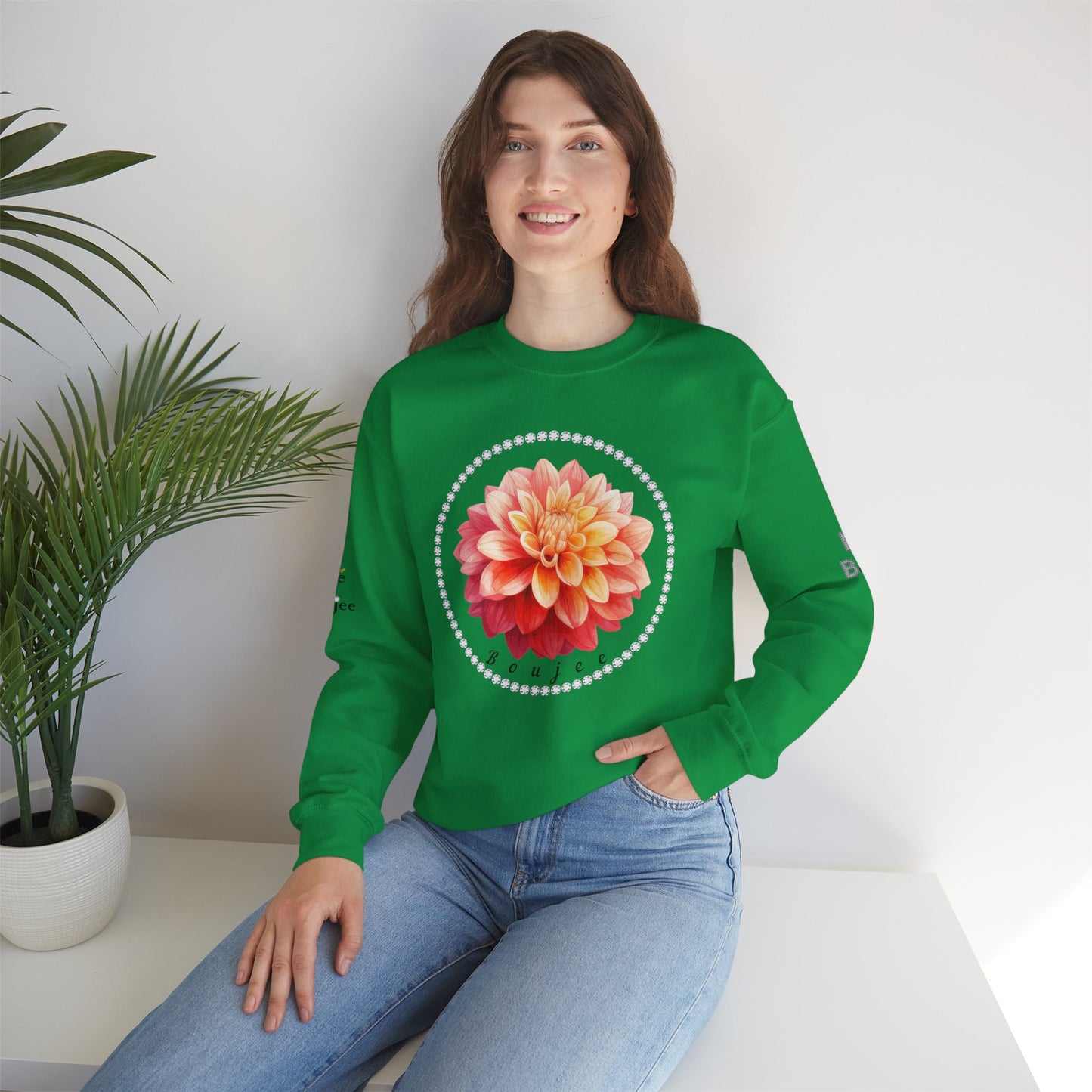 Boujee Flower Pink Yellow - Heavy Blend™ Light Colors Crewneck Sweatshirt