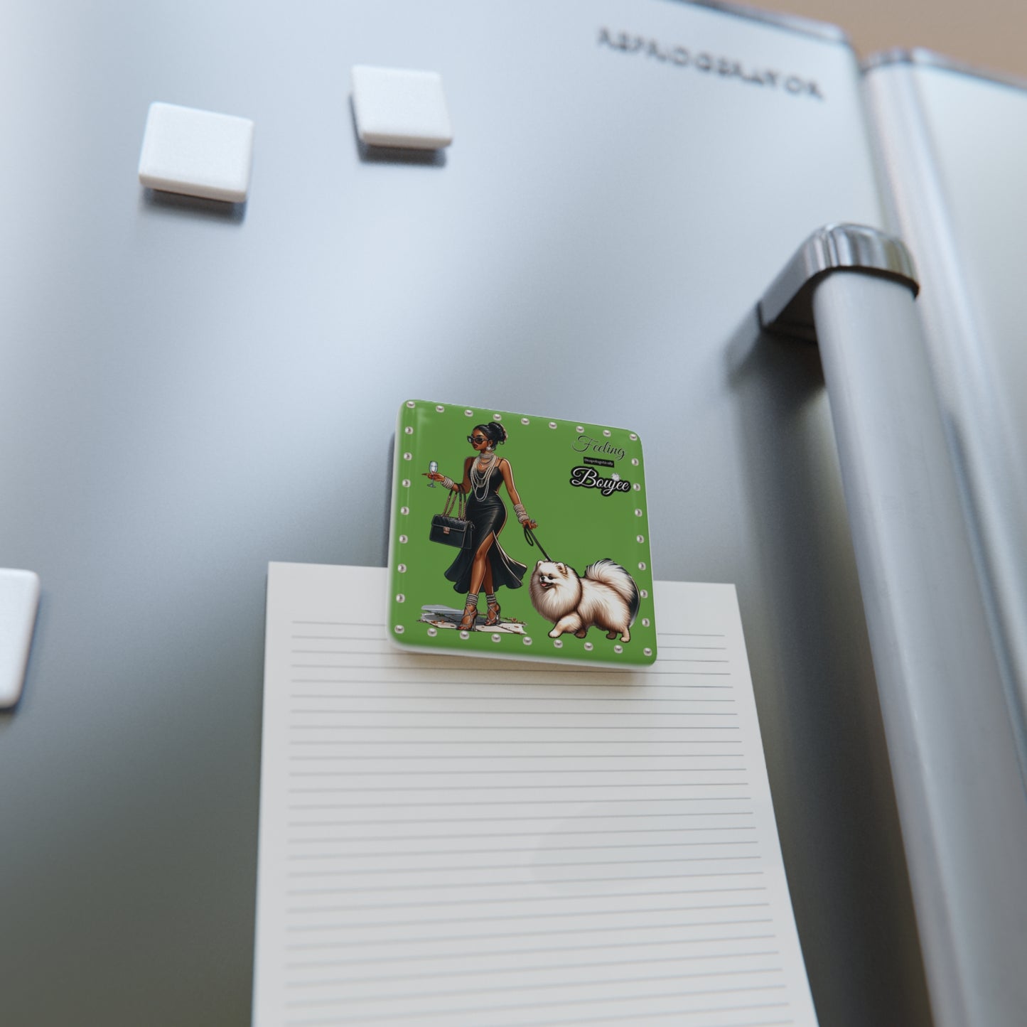 Feeling Boujee in PEARLS - Porcelain Magnet 02, Square GREEN