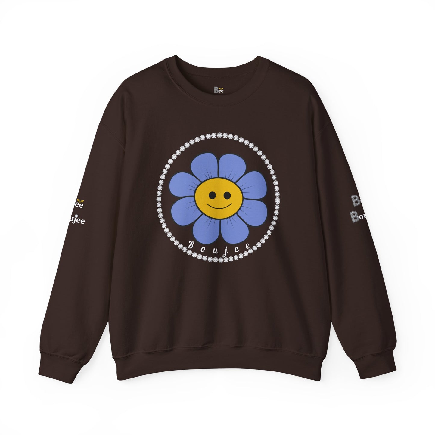 Boujee Flower Smiley Face Blue Gold - Heavy Blend™ Dark Colors Crewneck Sweatshirt