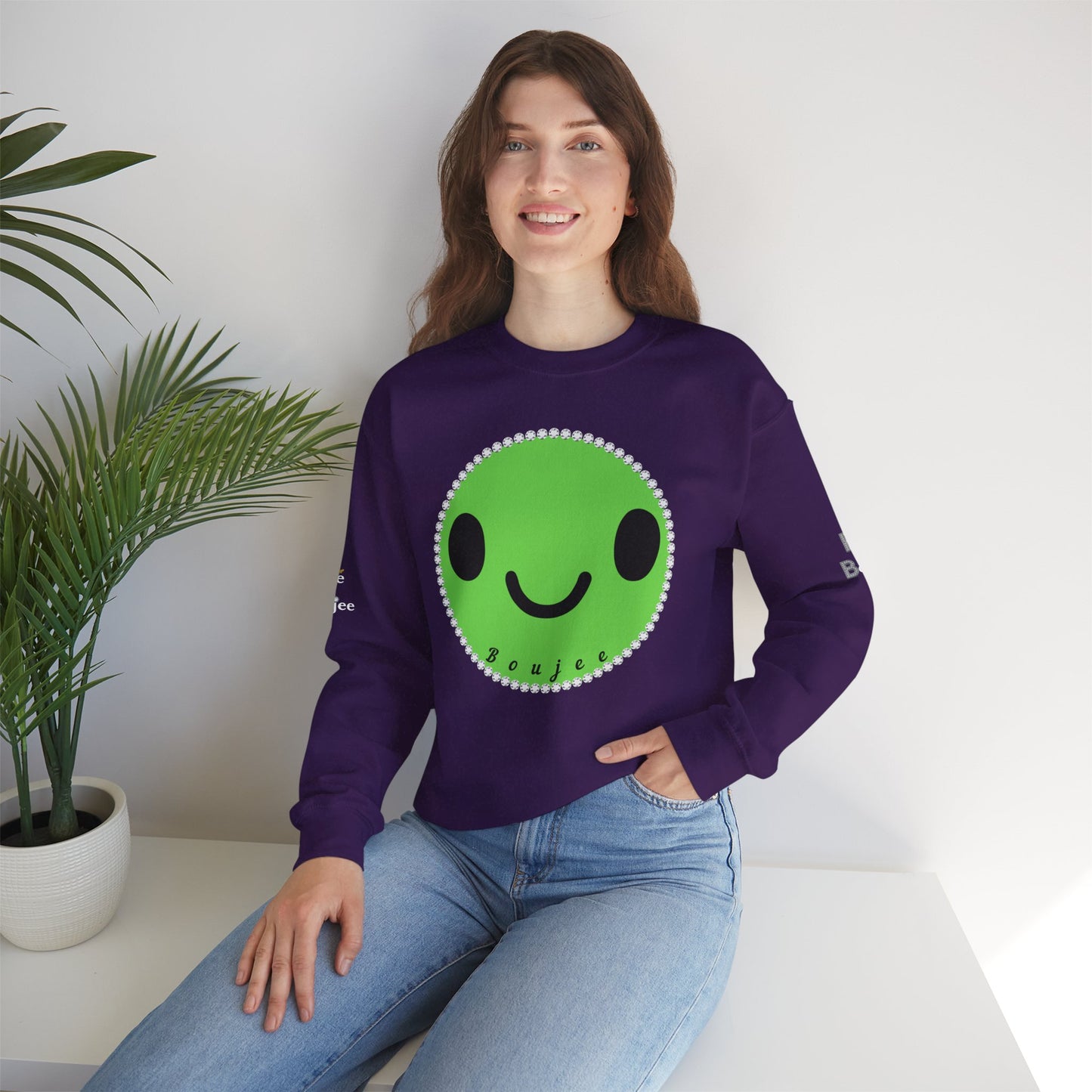 Boujee Smiley Face Green - Heavy Blend™ Dark Colors Crewneck Sweatshirt