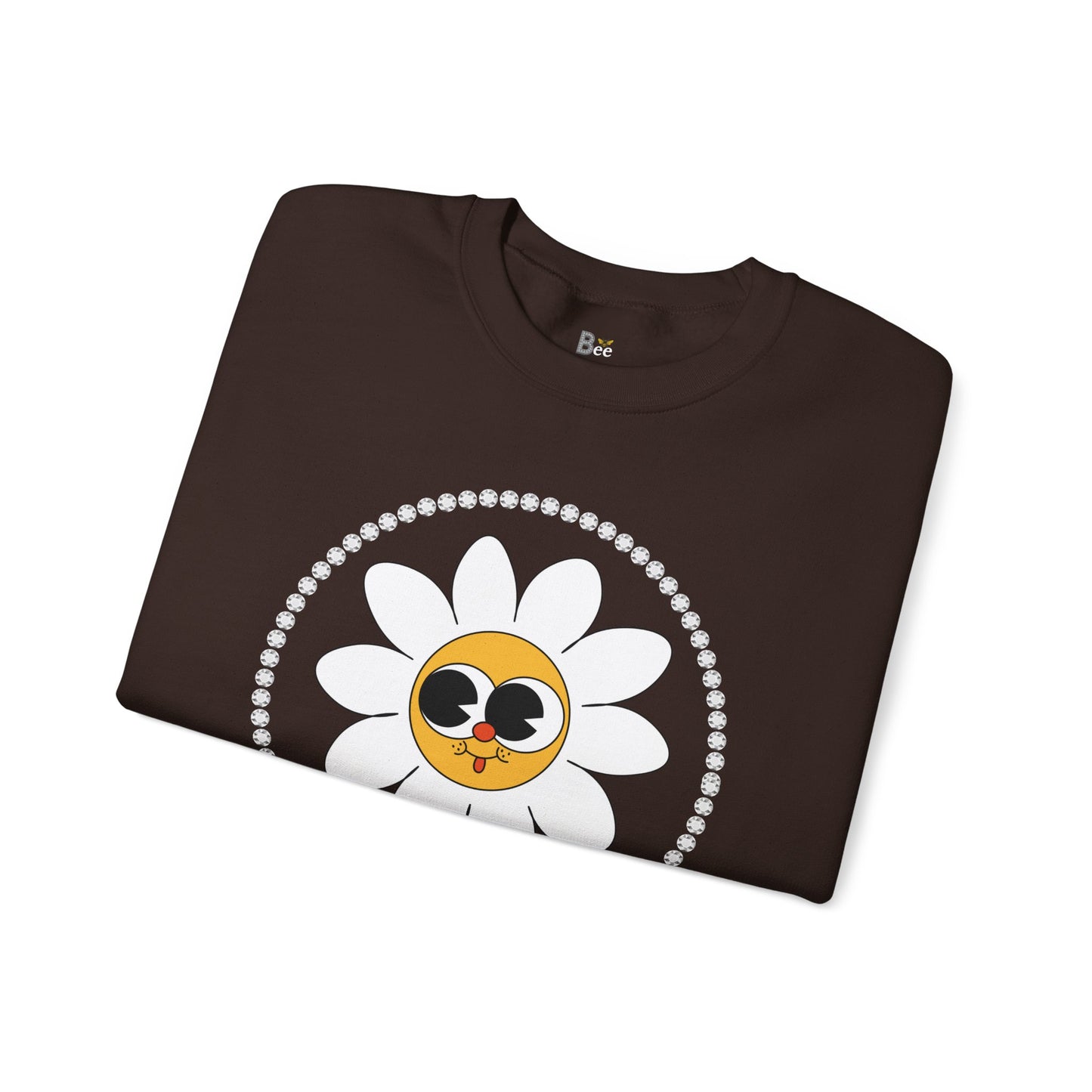 Boujee Flower Smiley Face White Gold Wide-Eyed - Heavy Blend™ Dark Colors Crewneck Sweatshirt
