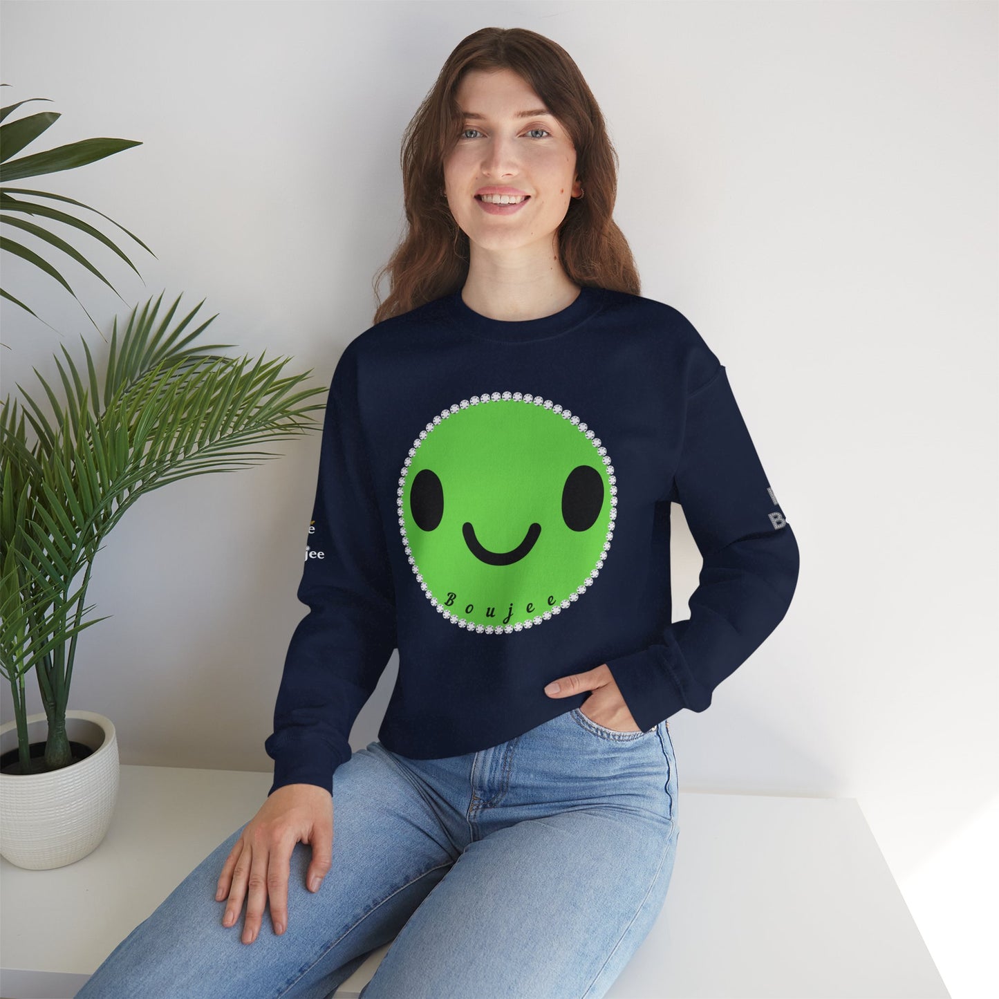 Boujee Smiley Face Green - Heavy Blend™ Dark Colors Crewneck Sweatshirt