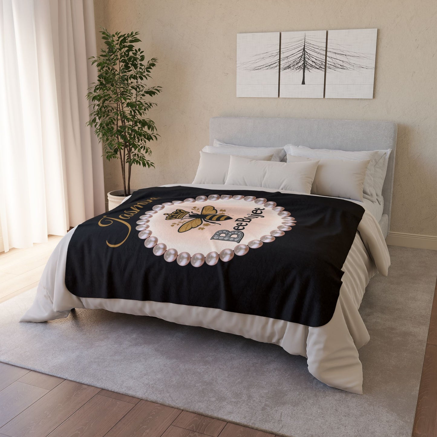 Personalized Luxurious Bee Boujee Pearl-Print Sherpa Fleece Blanket - 2 Sizes and 3 Designs