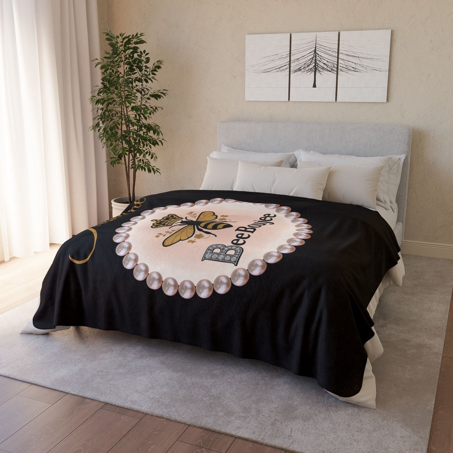 Personalized Luxurious Bee Boujee Pearl-Print Sherpa Fleece Blanket - 2 Sizes and 3 Designs